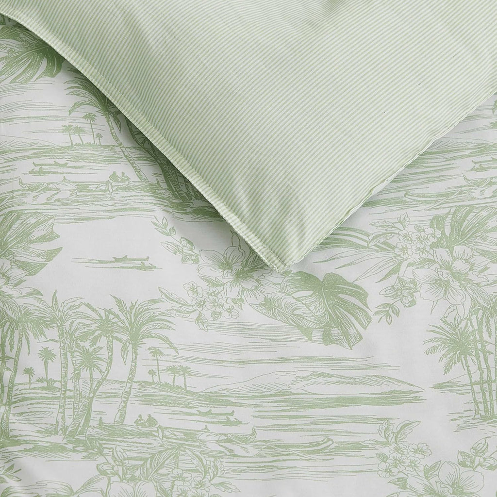 Tommy Bahama - Queen Comforter Set, 100% Soft Cotton Bed Set for Year Round Comfort, Coastal Bedding with Matching Pillowcases (Beach Bluff Toile Green)