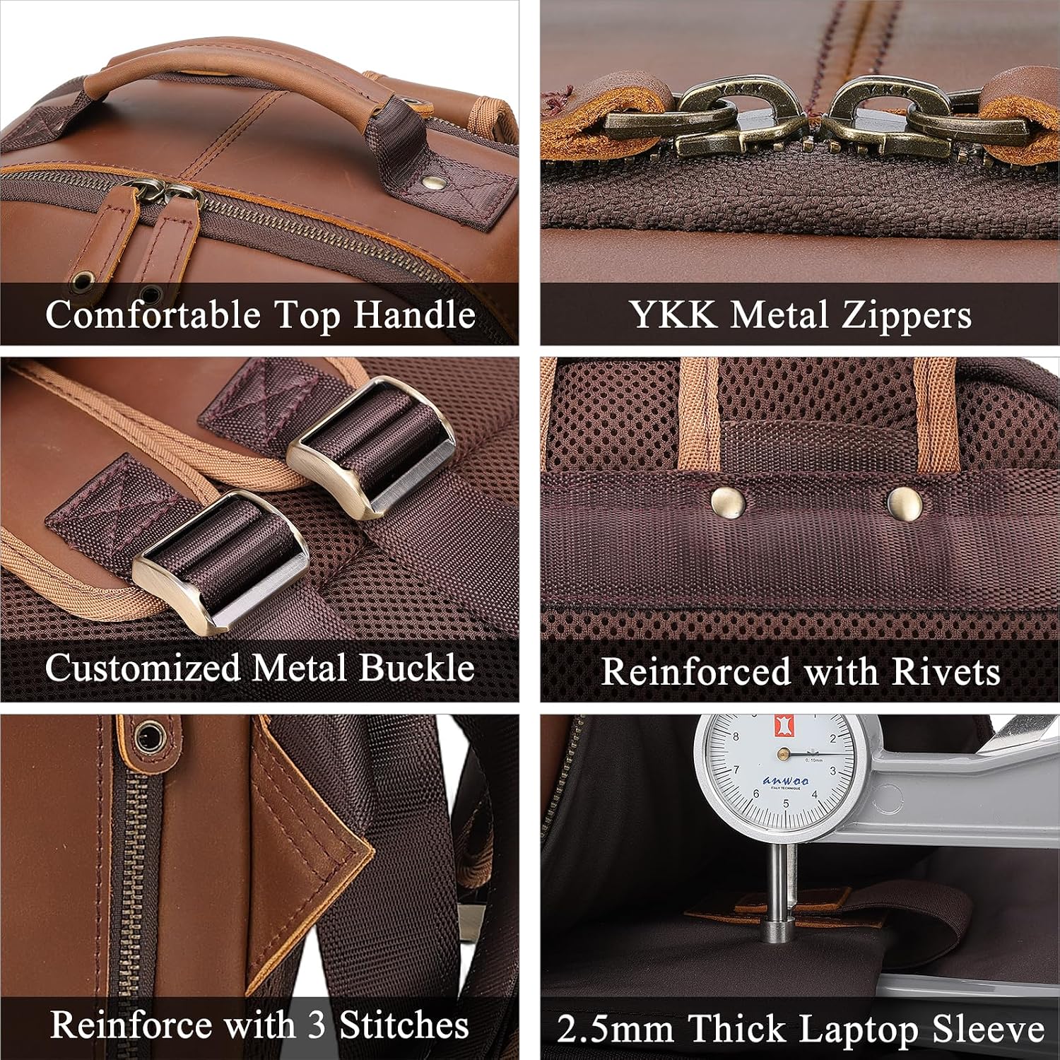 TIDING Leather Backpack for Men Fits 16' 15.6' Laptop, Vintage Business Travel Work Bag Large Overnight Weekender Daypack