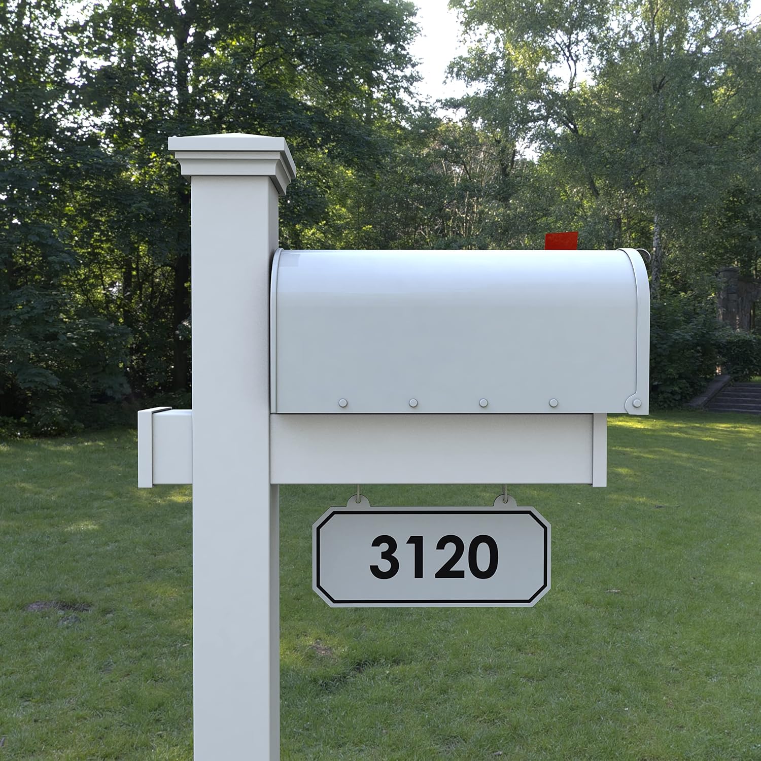 4Ever Products The Jackson Complete Mailbox System - Vinyl/PVC Post (Includes Mailbox) Decorative Curbside Postal Solution with Classic Traditional Style and Hanging Address Plate (White Mailbox)