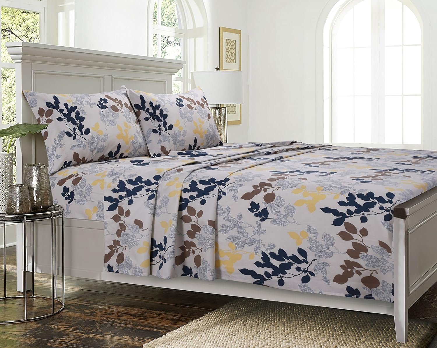 Tribeca Living Cotton Percale Queen Size Bed Sheet Set, 300 Thread Count, Extra Deep Pockets, Barcelona