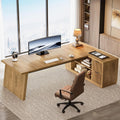 Tribesigns 78-Inch L-Shaped Executive Desk, Large Computer Desk with 2 Drawers and Storage Shelves, Business Furniture Workstation for Home & Office (Light Brown)