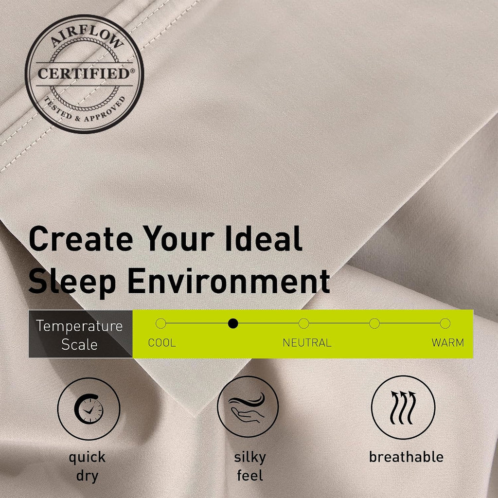 Bedgear Hyper-Cotton Split Head Queen Size Bed Sheet Set - Breathable, Quick-Drying Bed Sheets - Silky-Soft Bedding Alternative - Includes Fitted Sheet, Flat Sheet, 2 Pillowcases - Medium Beige