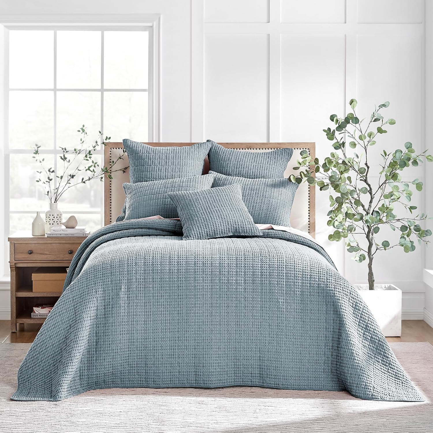 Levtex Home Mills Waffle Queen Bedspread Set (106x106in) with 2 Pillow Shams (26x20in) - Chambray - Cotton Waffle Queen Size Bedspread Set - Lightweight, Soft, Pre-Washed