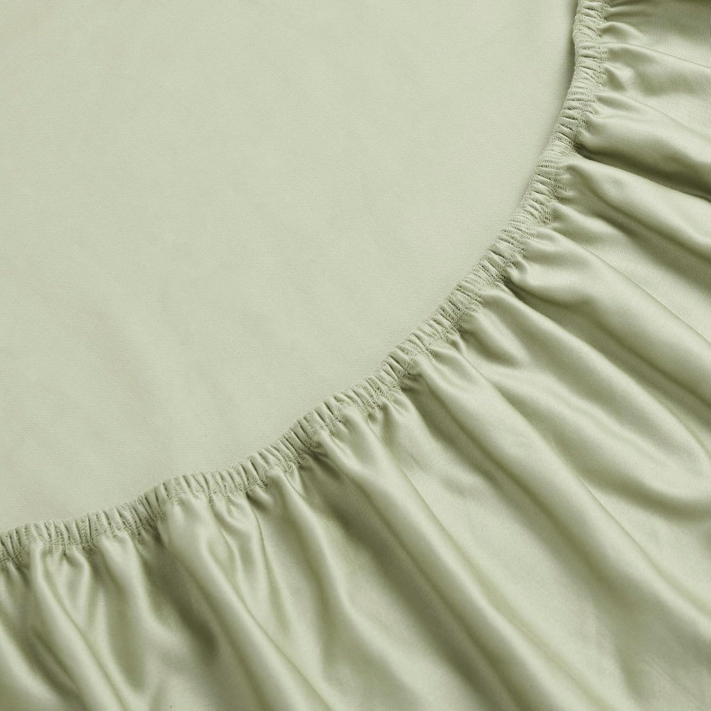 Superior Egyptian Cotton 1500 Thread Count Bed Sheet Set, Daily Soft Sheets, Embroidered Marrow Stitch Hem, Bedding Essentials, 1 Deep Pocket Fitted Sheet, 1 Flat Sheet, 2 Pillowcases, Queen, Sage