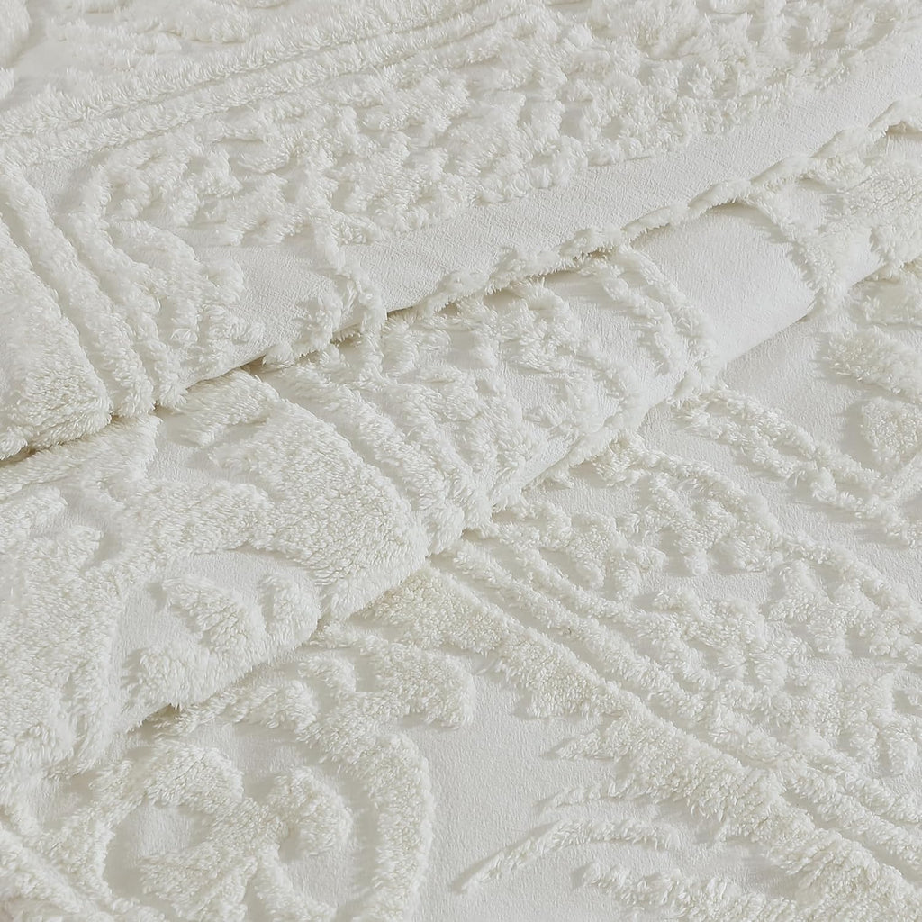 Beatrice Home Fashions Medallion Tufted Chenille Comforter 3-Piece Set, Cotton, All Season Cozy Bedding, King, Ivory