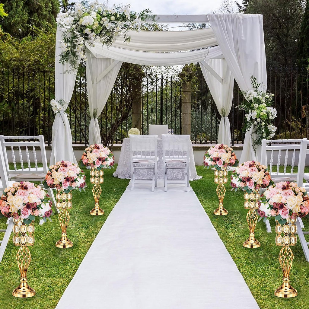 Tatuo 12 Pcs Gold Wedding Centerpiece Vases for Table Crystal Flower Trumpet Metal Flower Vase Stand with Diamond for Wedding Party Reception Dining Room Living Room(20 inch)