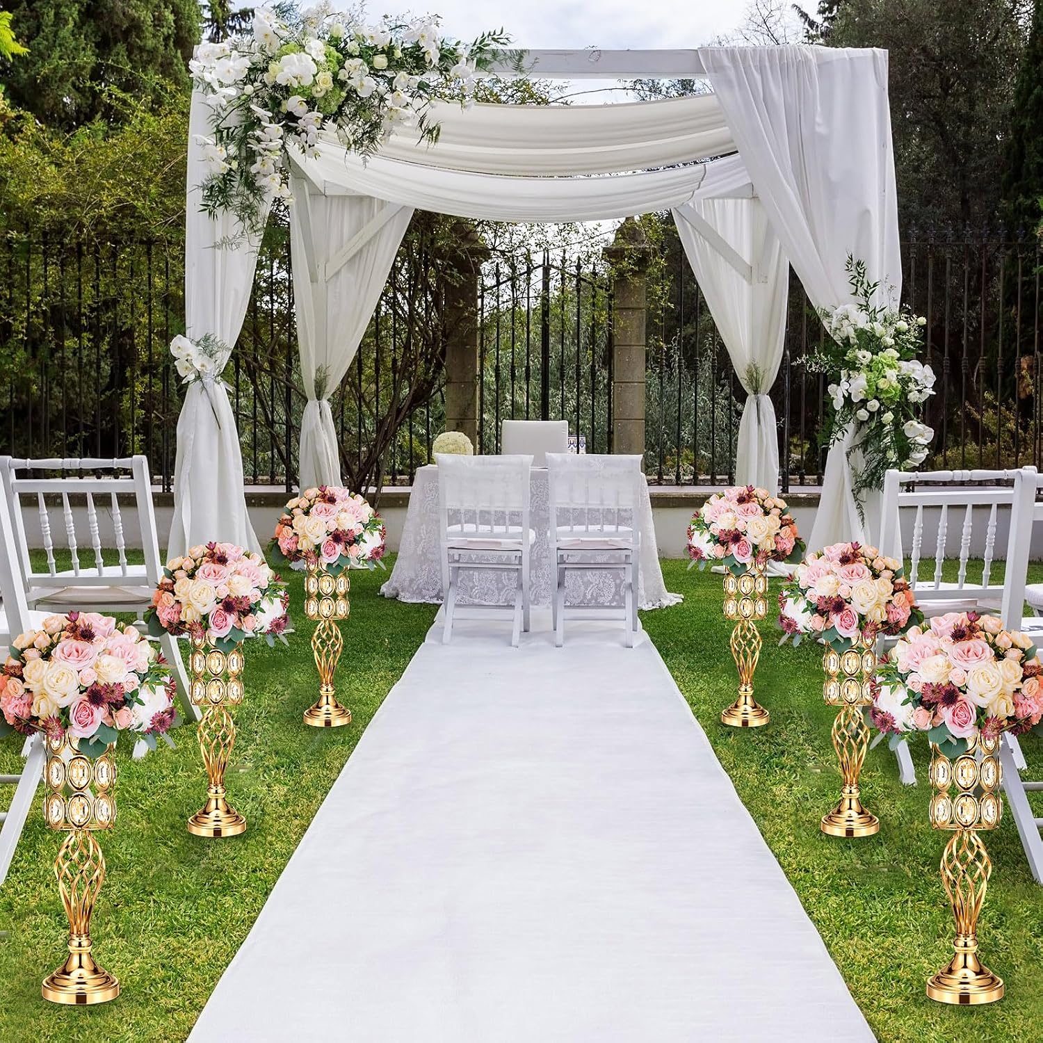 Tatuo 12 Pcs Gold Wedding Centerpiece Vases for Table Crystal Flower Trumpet Metal Flower Vase Stand with Diamond for Wedding Party Reception Dining Room Living Room(20 inch)