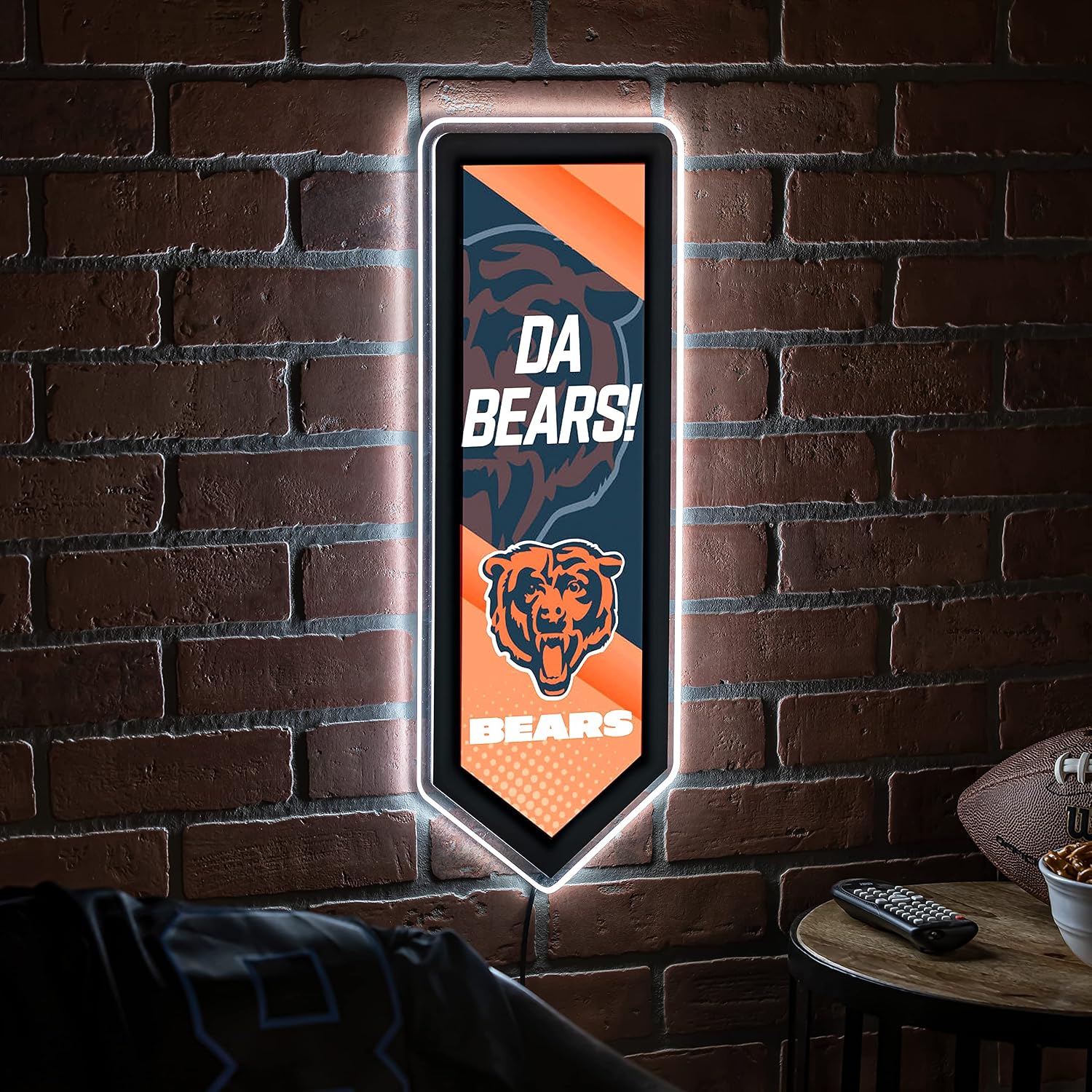 Team Sports America Evergreen NFL Chicago Bears Ultra-Thin LED Light Wall Sign Décor Large Pennant Banner 9 x 23 Inches Made in the USA