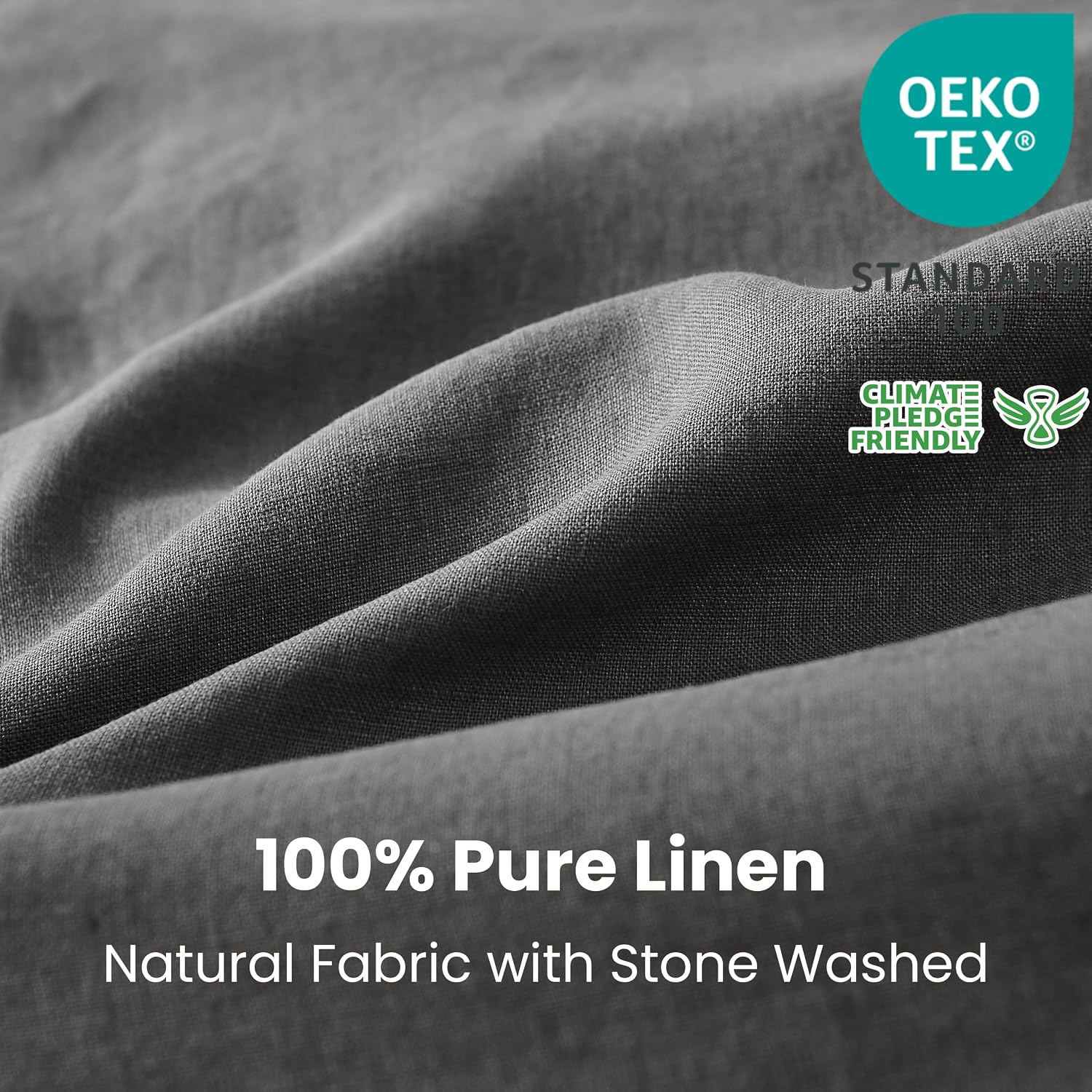 Simple&Opulence 100% Linen Duvet Cover Set 3pcs with Coconut Button Closure Natural French Washed Flax Solid Color Soft Breathable Farmhouse Bedding - Dark Grey, Queen Size