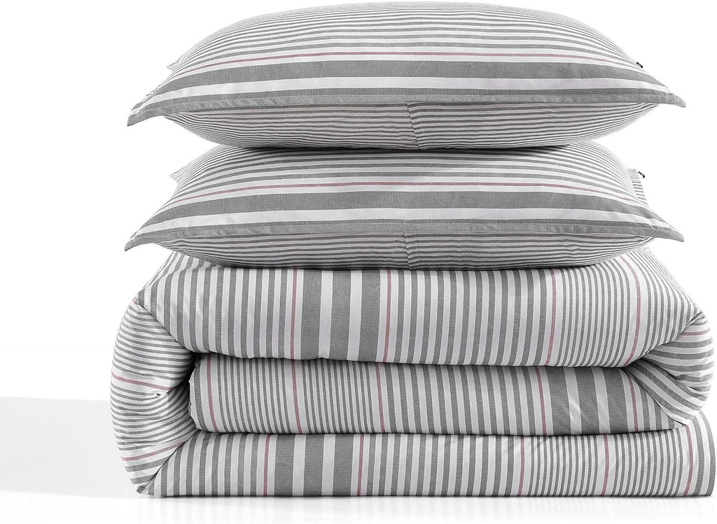 Tommy Hilfiger - King Comforter Set, Cotton Textured Bedding with Matching Shams, Medium Weight Bed Set, Oeko-TEX Certified (Danbury Stripe Blue)