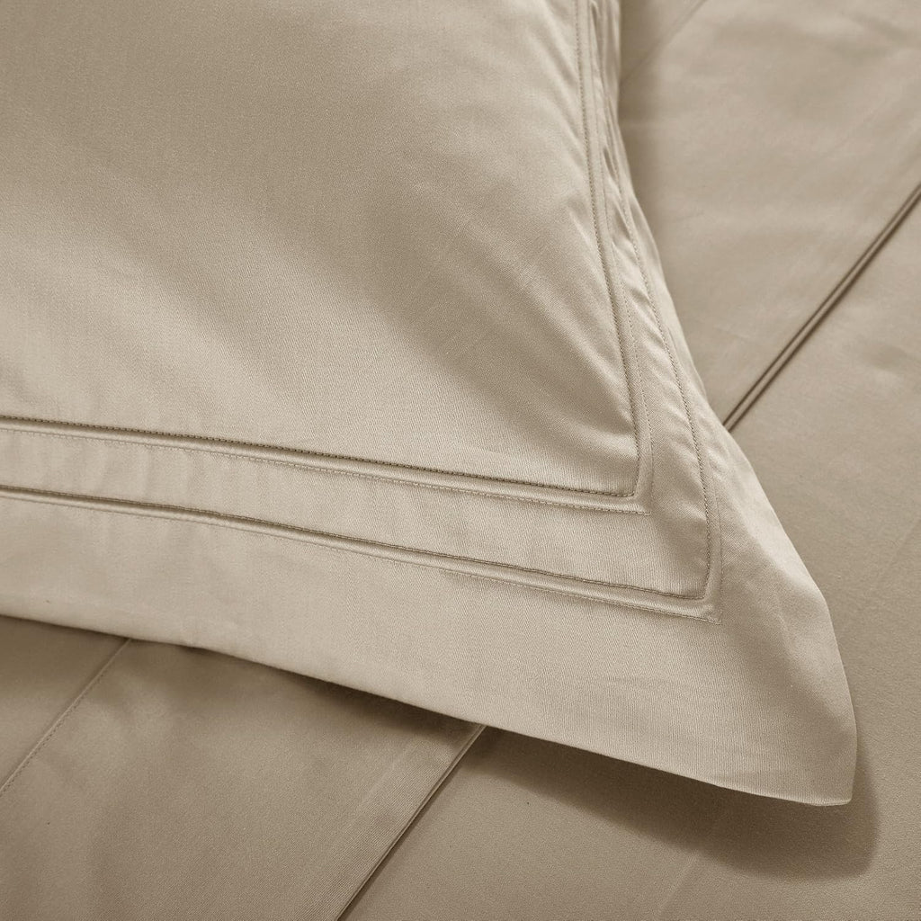 Casabolaj Triomphe Collection 3 Pieces Do Not Include Filling Champagne Khaki Color King Size Duvet Cover Set 100% Egyptian Cotton Sateen 400 Thread Count Luxury handcraft(Khaki,King)