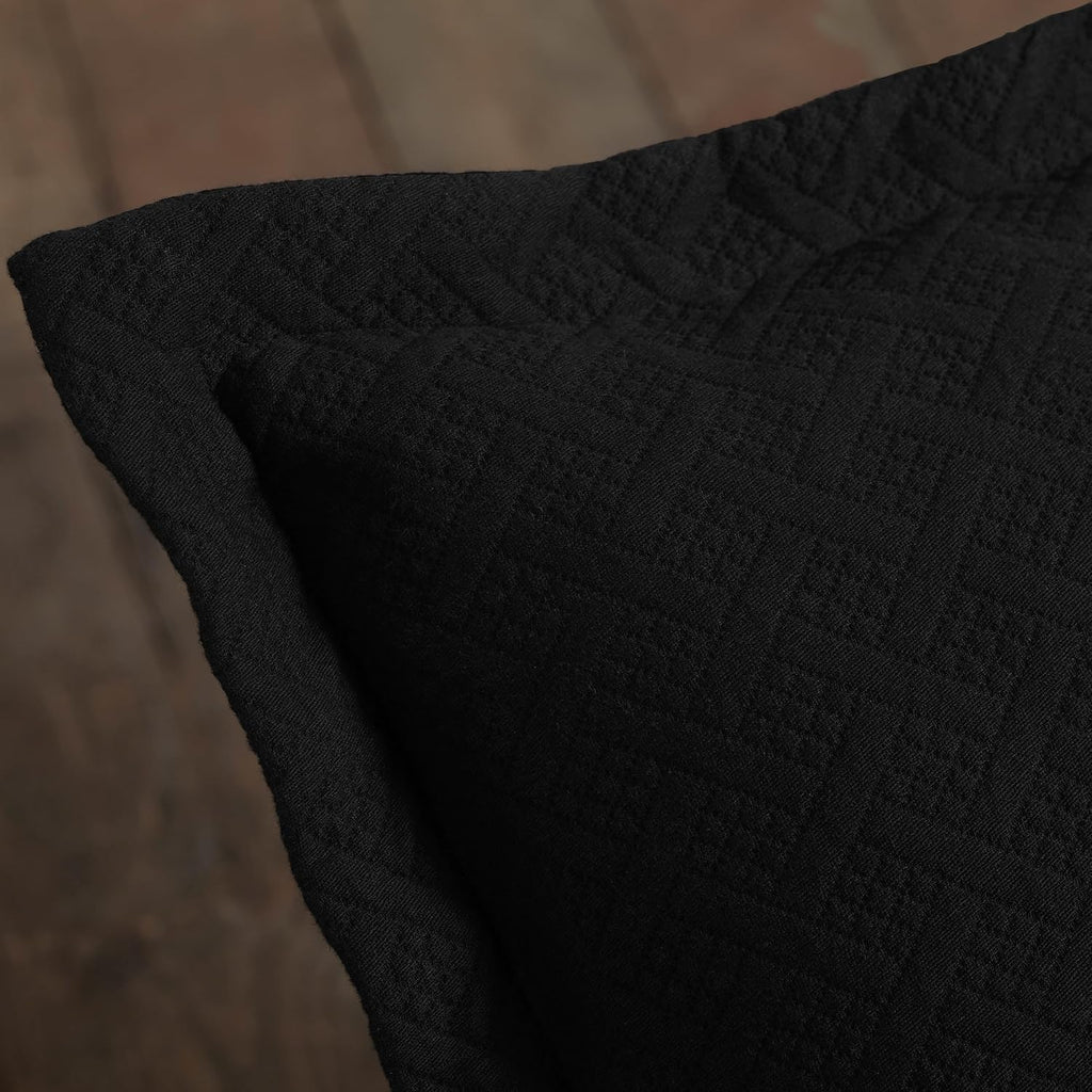 Superior 3 Piece Basketweave 100% Cotton Bedspread Set, Home Bed Decor, Decorative Bed Spread, 2 Pillow Shams, Medium Weight Blanket, Matelasse Coverlet Bedding, Geometric Lattice Pattern, King, Black