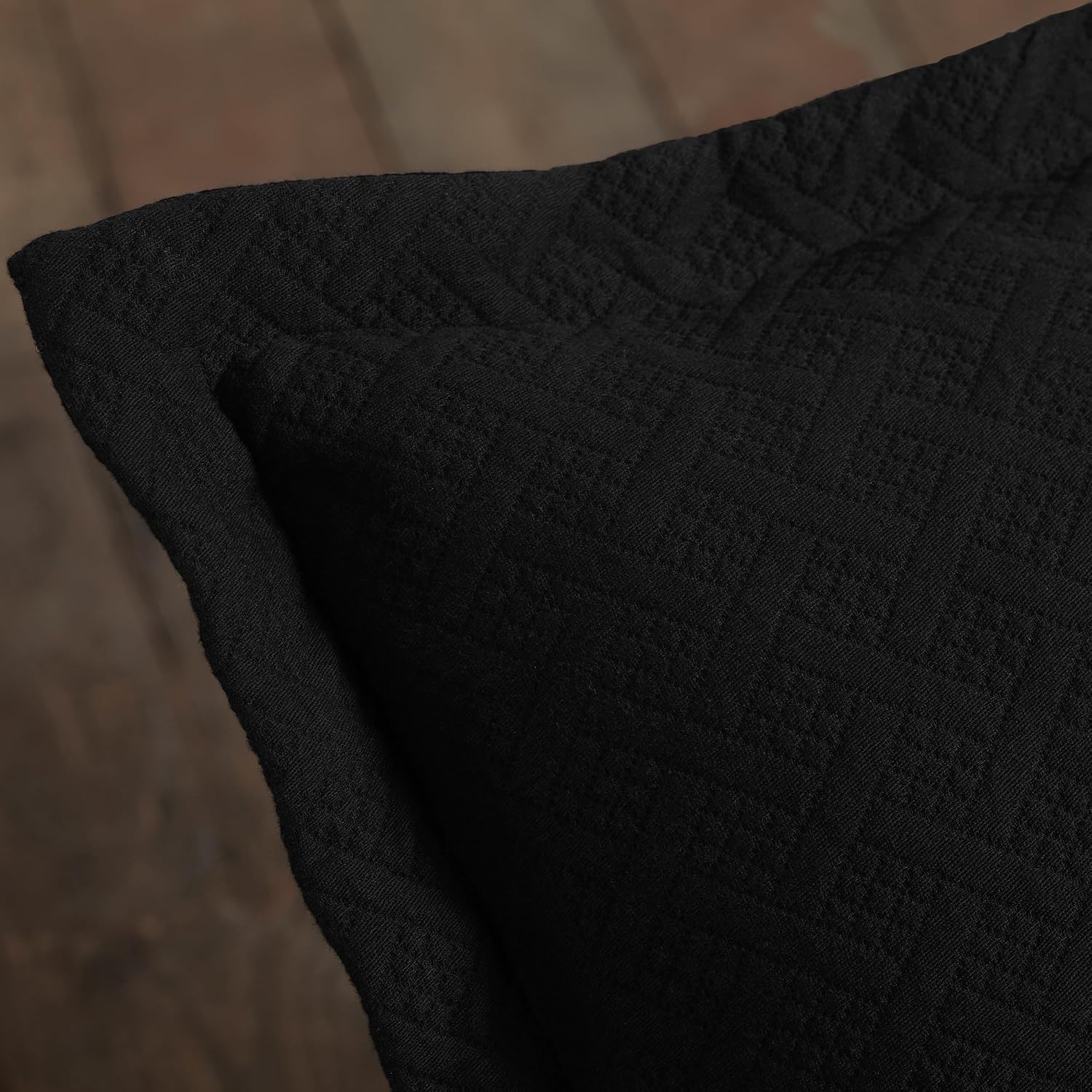 Superior 3 Piece Basketweave 100% Cotton Bedspread Set, Home Bed Decor, Decorative Bed Spread, 2 Pillow Shams, Medium Weight Blanket, Matelasse Coverlet Bedding, Geometric Lattice Pattern, King, Black