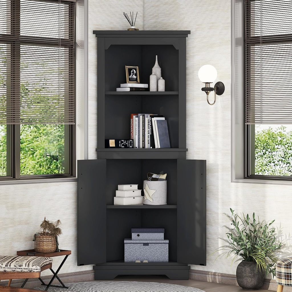 Bellemave Triangle Corner Storage Cabinet, 69.4'' H Tall Bathroom/Kitchen Cabinet with Doors & Shelves, Space-Saving Furniture for Small Spaces (Black)
