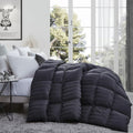 Luxurious Queen Size Goose Down Feather Fiber Comforter Duvet Insert, 100% Egyptian Cotton Cover, 60 oz. Fill Weight Comforter (Queen, Gray Stripe)
