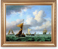 A Brisk Breeze by Willem van de velde Warship Painting Reproductions Framed Size:36x30 inches,Image Size:30x24 inches World Classic Reproductions For HomeDecor,Gold Frame