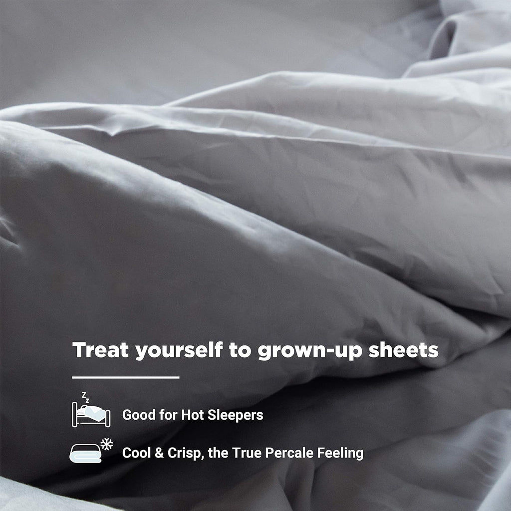 Fabdreams 100% Organic Cotton Percale Weave Queen Size Sheet Set, 300 TC, GOTS Certified, Cool & Crisp, Breathable, Fits Mattresses Up to 17' Deep, Durable Luxury – Light Gray