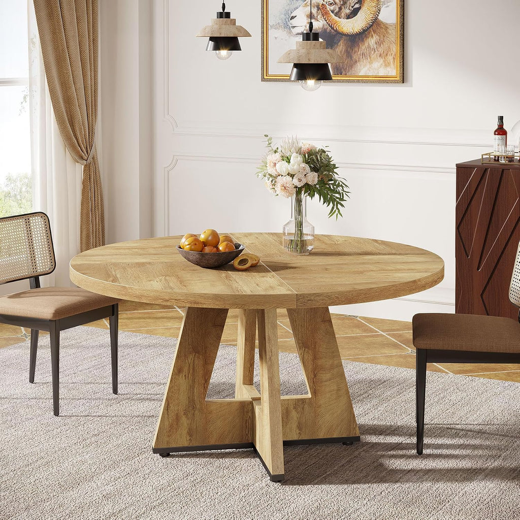 Tribesigns Farmhouse Dining Table, 47 Inch Round Dinner Table for 4, Rustic Round Dining Room Table for Home Dining Room Living Room (Natural)