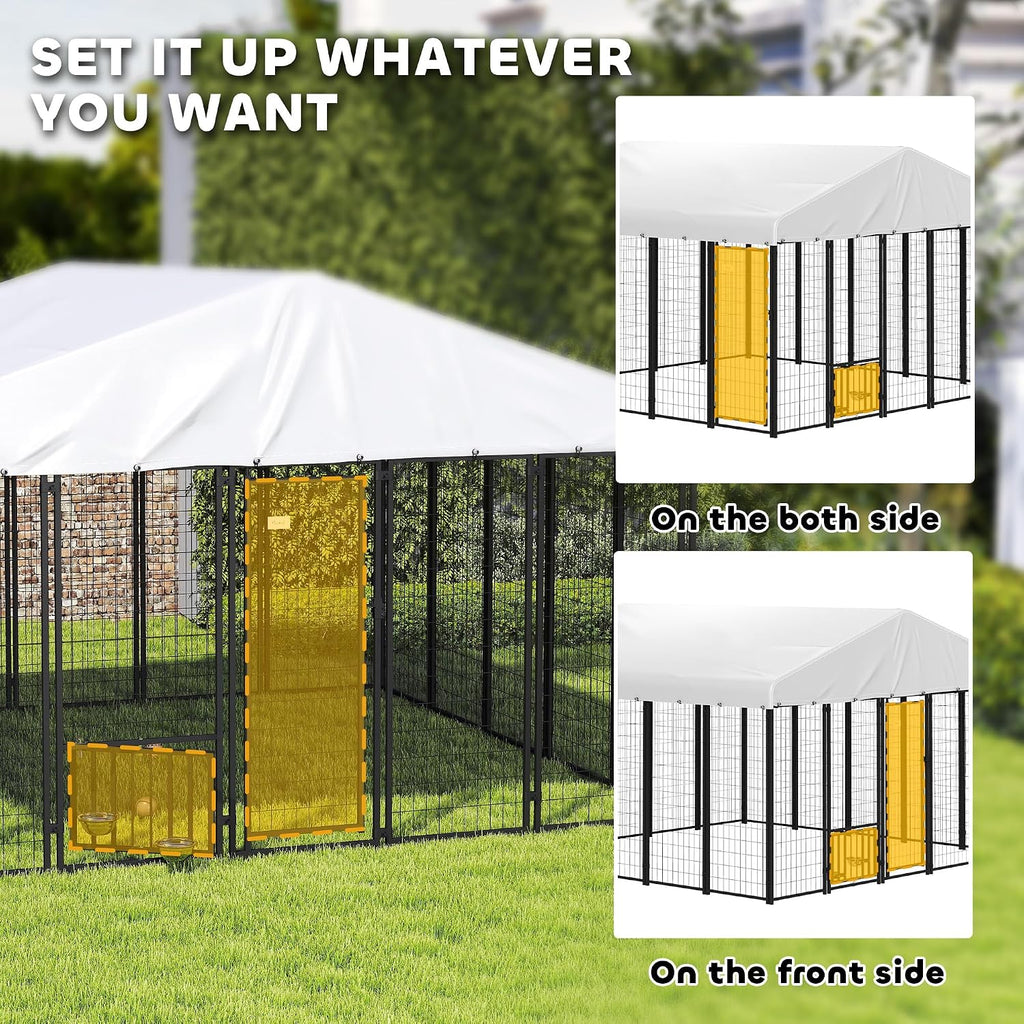 PawHut 10' x 10' x 6' Outdoor Dog Kennel, Welded Wire Dog Kennel Outside Run with 360° Rotating Bowls, Waterproof & UV Resistant Cover, for S&M&L Breeds, Chickens, Ducks, Sliver