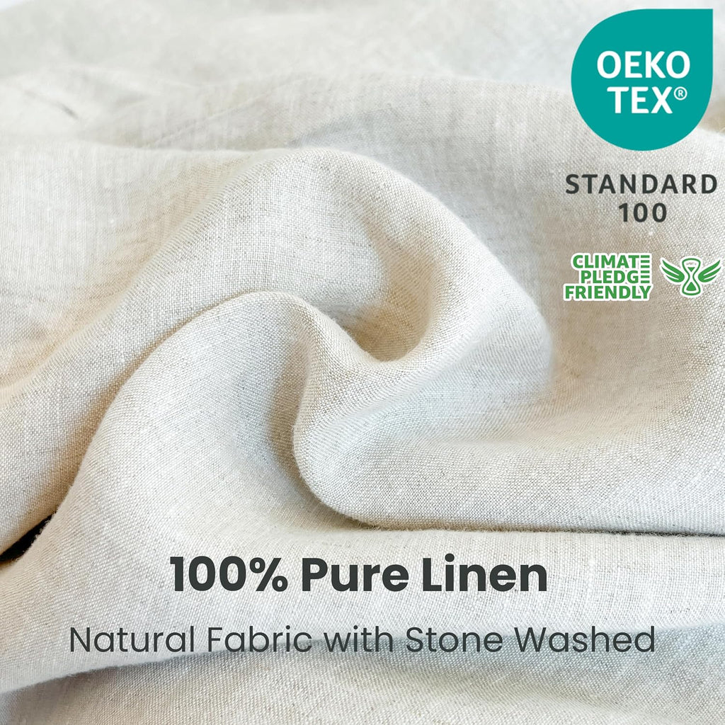 Simple&Opulence 100% Linen Duvet Cover Set 3pcs with Coconut Button Closure Natural French Washed Flax Solid Color Soft Breathable Farmhouse Bedding - Linen, Queen Size