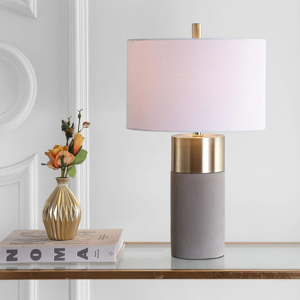 SAFAVIEH Lighting Collection Oliver Modern Contemporary Farmhouse Grey Concrete/ Gold Bedroom Living Room Home Office Desk Nightstand Table Lamp Set of 2 (LED Bulbs Included)