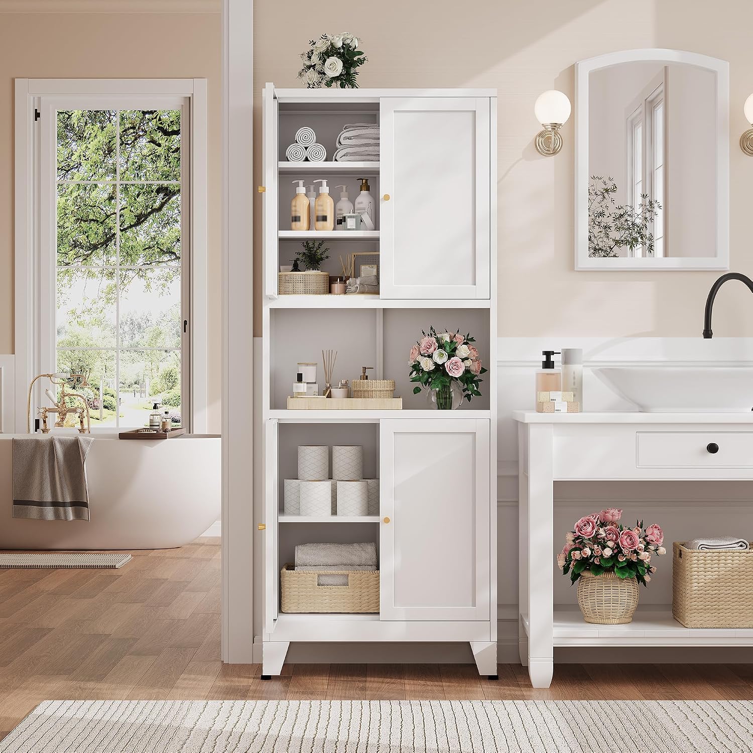 69' H Kitchen Hutch Cabinet with Storage,White Metal Storage Cabinet,Microwave Cabinet,Kitchen Pantry Cabinet with Countertop