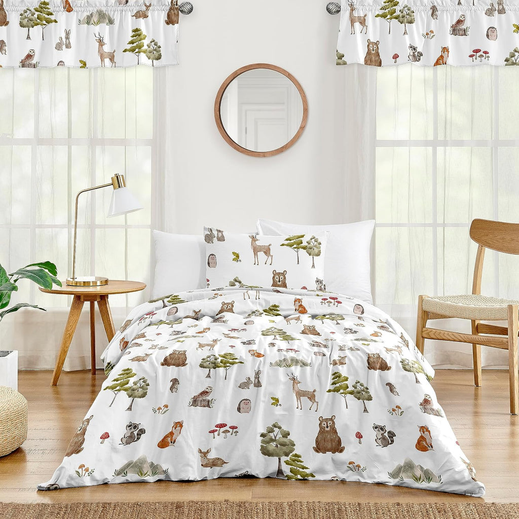 Sweet Jojo Designs 2-Piece Twin Comforter Set (Woodland Forest Animals) for Boys or Girls, Children, Kids Bedding, Bed in a Bag incl. Blanket & Pillow Sham (Neutral, Brown Bear, Owl, Fox, Tree Animal)