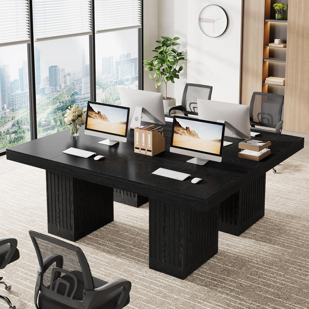 Tribesigns 63 Inch Executive Desk, Large Office Computer Desk with Double Pedestal, Black Modern Simple Desk, Study Writing Table Business Furniture for Home Office, Set of 2