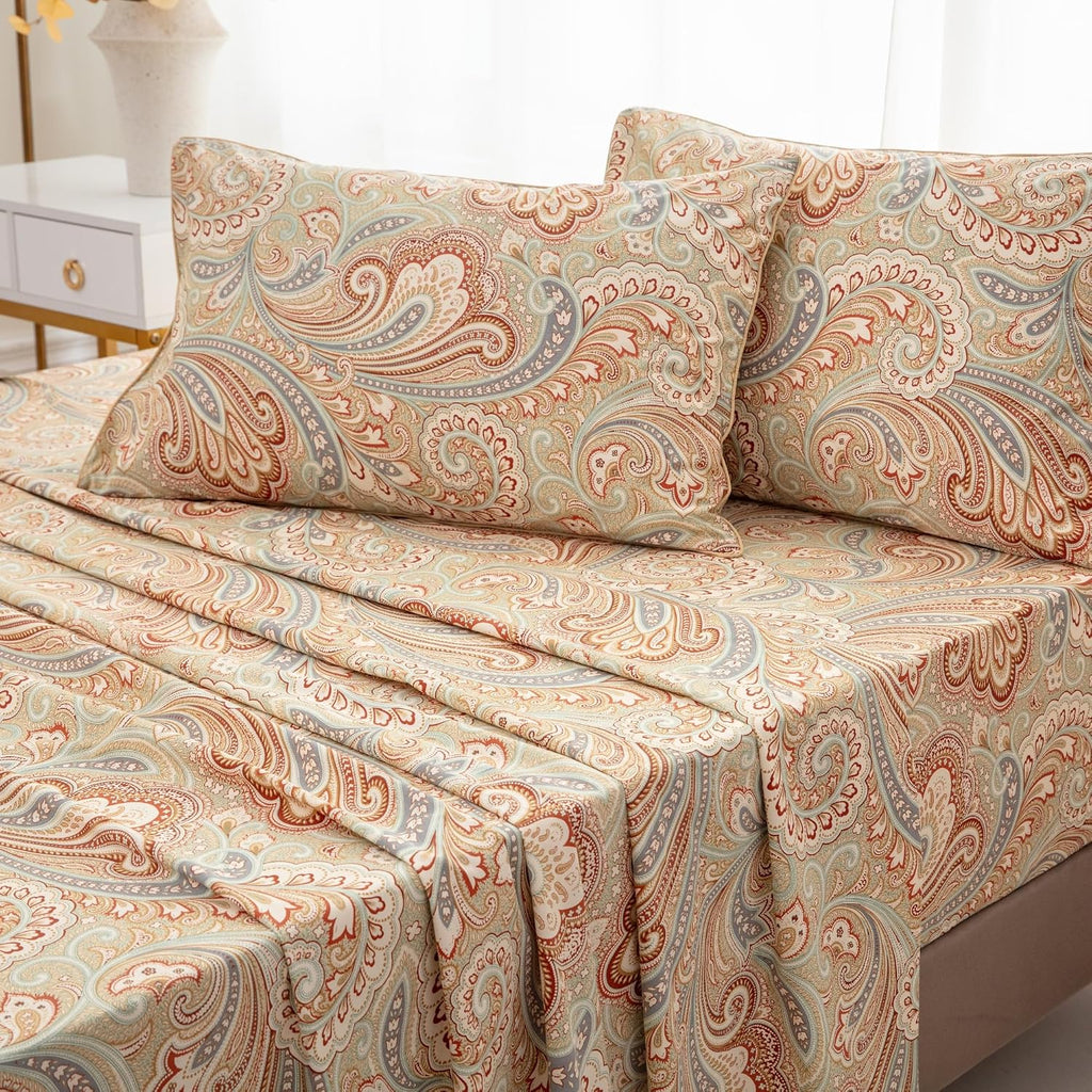 Brandream Paisley Bedding Gold Classy Regal Themed Boho Bed Sheet Set Luxury Bedding Collections 800 Thread Count 100% Egyptian Cotton Deep Pocket, 4 Piece-King Size