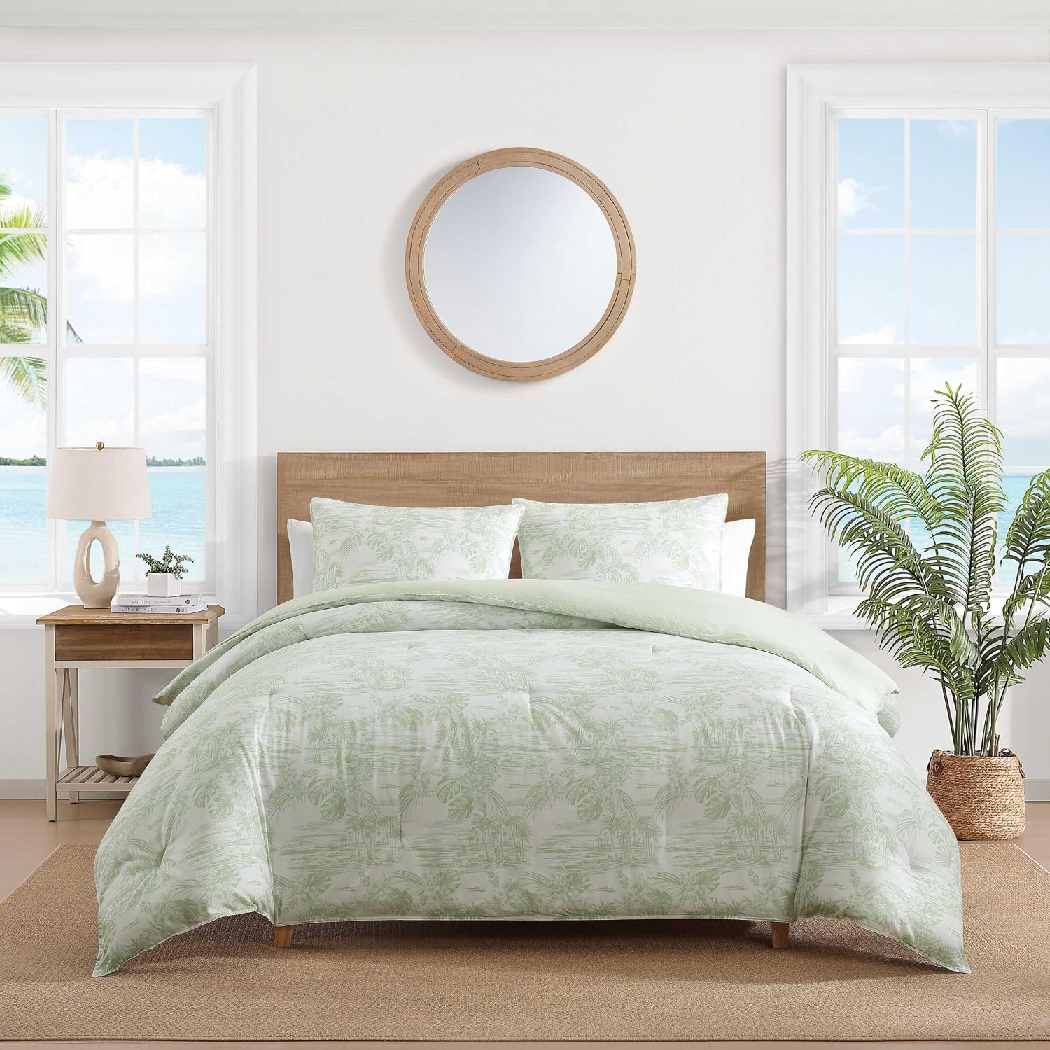 Tommy Bahama - King Comforter Set, 100% Soft Cotton Bed Set for Year Round Comfort, Coastal Bedding with Matching Pillowcases (Beach Bluff Toile Green)