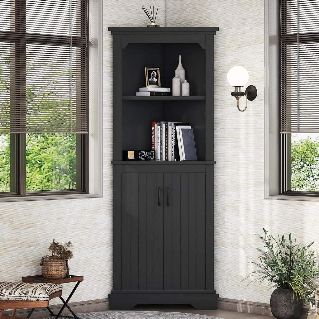 Bellemave Triangle Corner Storage Cabinet, 69.4'' H Tall Bathroom/Kitchen Cabinet with Doors & Shelves, Space-Saving Furniture for Small Spaces (Black)