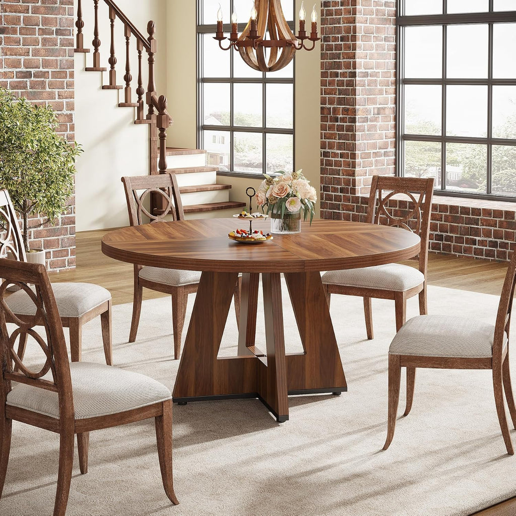 Tribesigns Farmhouse Dining Table, 47 Inch Round Dinner Table for 4, Rustic Round Dining Room Table for Home Dining Room Living Room (Brown)