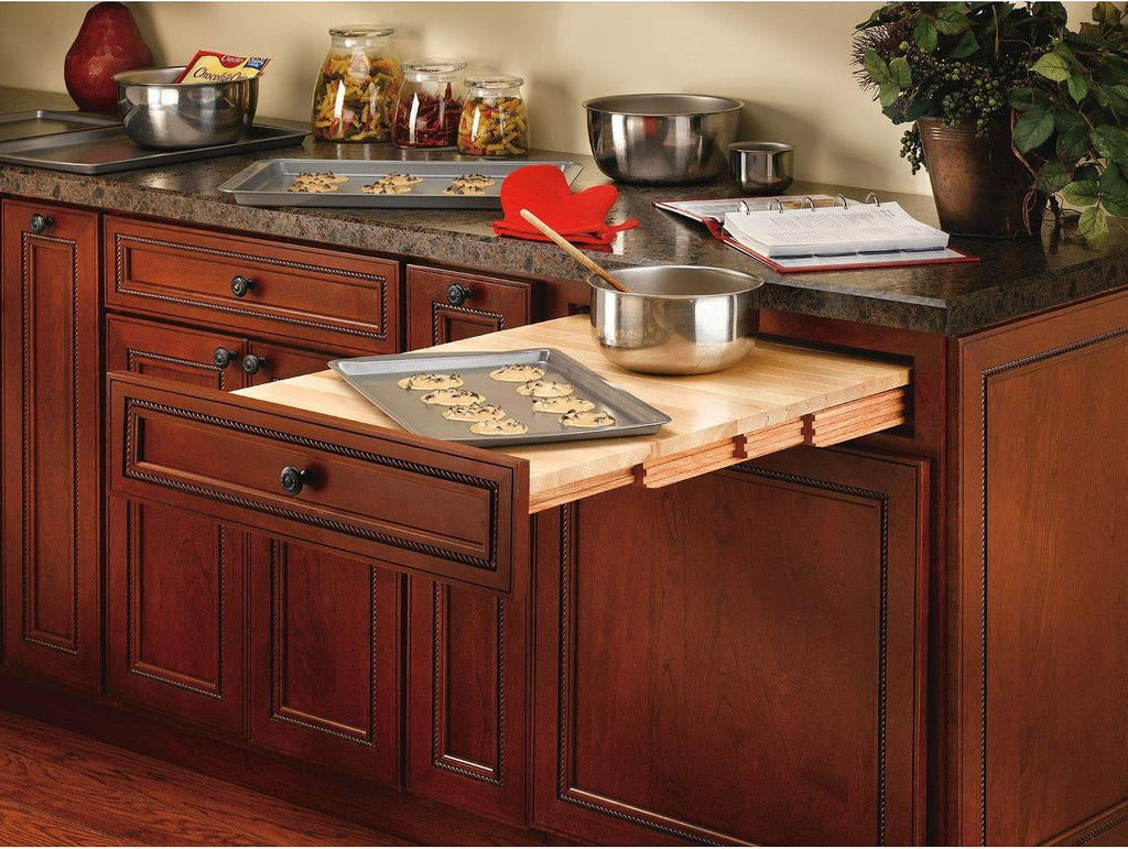 Rev-A-Shelf Pull Out Tambour Table/ Counter Extension Top for 21.77' Drawers, Sliding Kitchen Cabinet Storage Shelf, Maple Wood, 4TT-2133-1