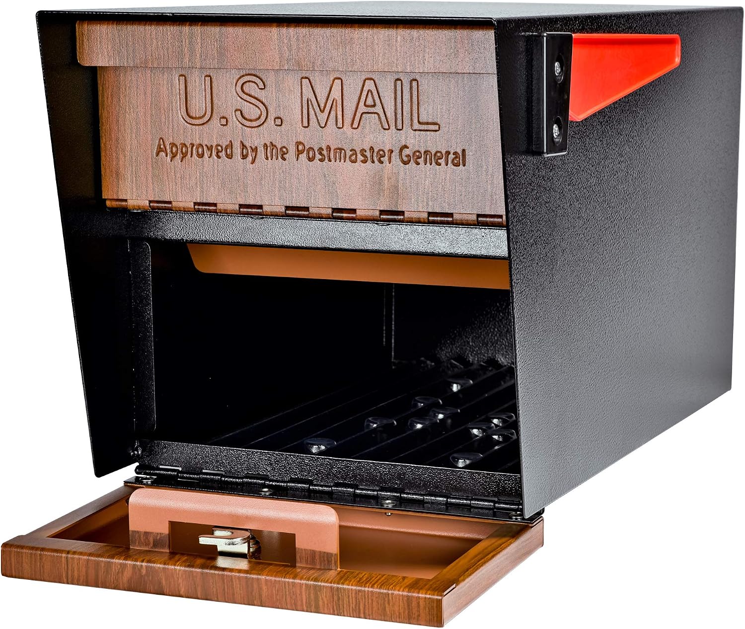 Mail Boss Curbside, Wood Grain 7510 Mail Manager Locking Security Mailbox, Steel, Black
