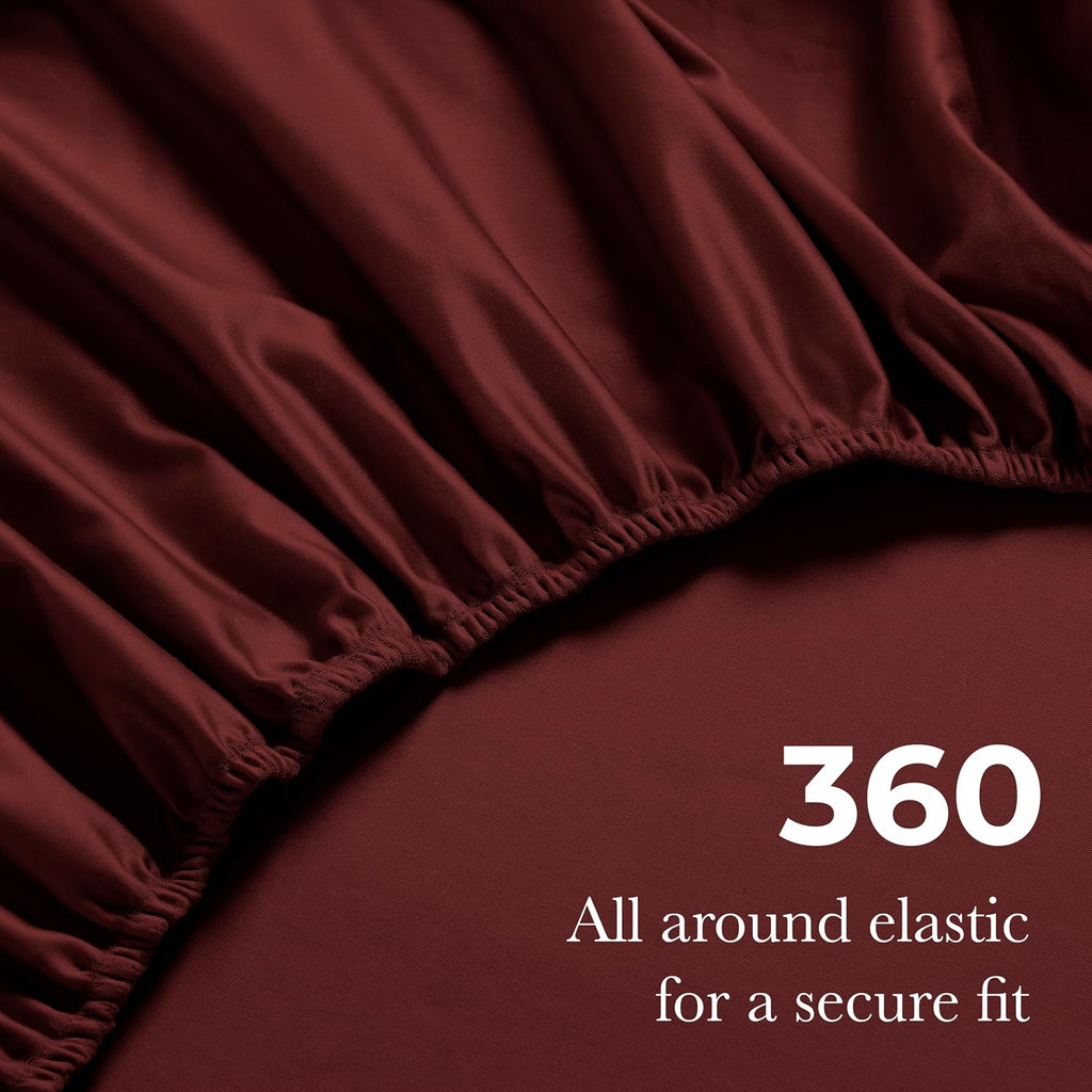 Superior Egyptian Cotton 4 Piece Sheet Set, 650 Thread Count, Eco-Friendly, Sustainable Sheets, Ultra-Soft Basics, Solid, Deep Pocket Fitted Sheet, Flat Sheet, Pillowcases, Queen, Burgundy