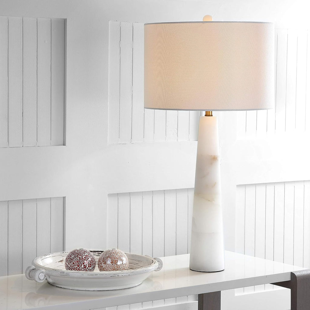 SAFAVIEH Lighting Collection Delilah Alabaster White 30-inch Bedroom Living Room Home Office Desk Nightstand Table Lamp (LED Bulb Included)
