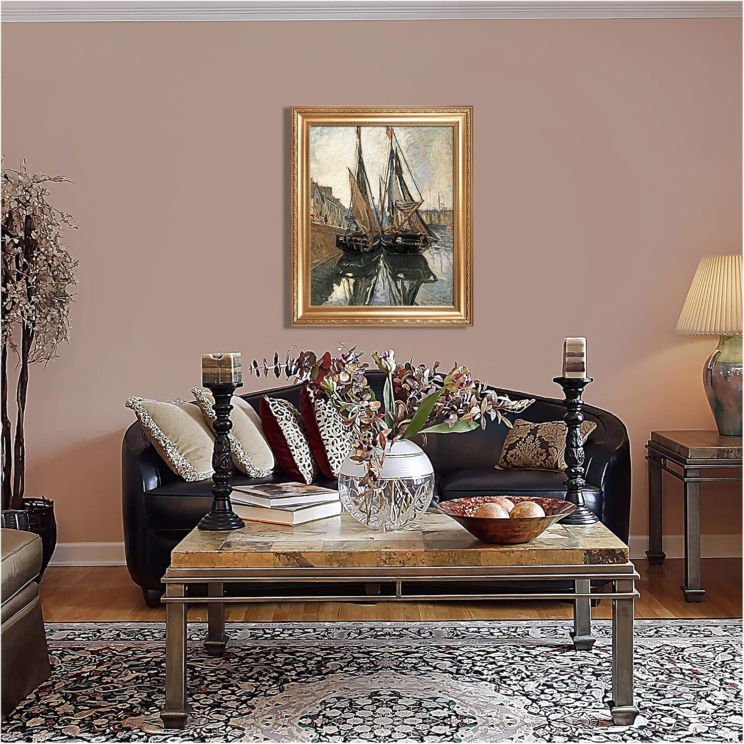 Boats by Claude Monet Painting Reproductions Framed Size:36x30 inches,Image Size:30x24 inches World Classic Reproductions For HomeDecor,Gold Frame