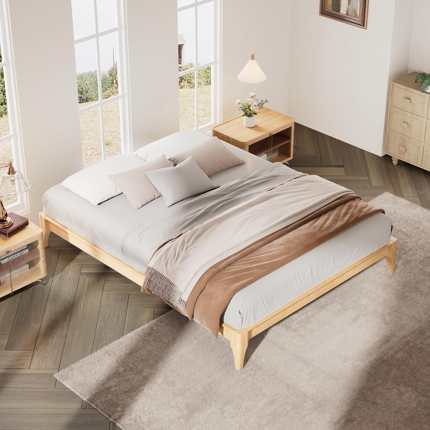 Merax Full Size Bamboo Platform Bed, Mid-Century Modern Bed Frame with Wood Slat Support, No Box Spring Needed, Easy Tool-Free Assembly, Natural