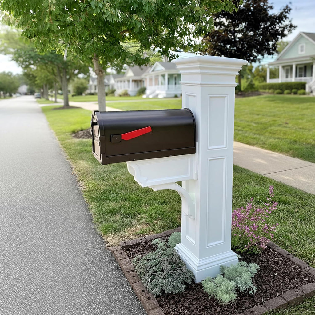 Mayne Inc. Liberty Single Arm Mail Post - White - 31in L x 14in W x 64in H - Liberty Post & Arm, Hardware Kit (5805-W)