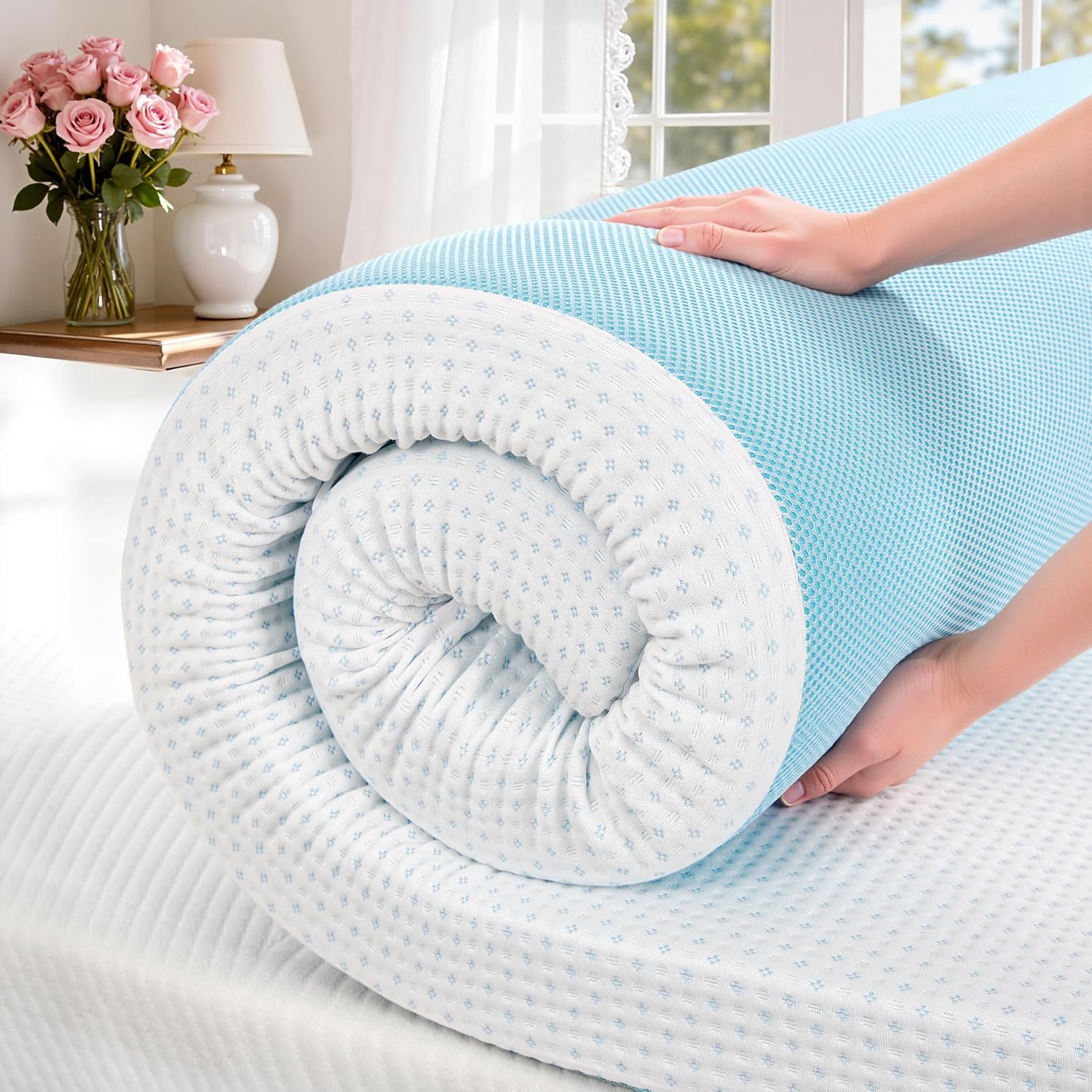 SyMax Memory Foam Mattress Topper, Gel Infused Foam Topper, Breathable Bed Topper with Cover, Pressure Relieving, CertiPUR-US Certified, 4 Inch(White Cover), California King Size