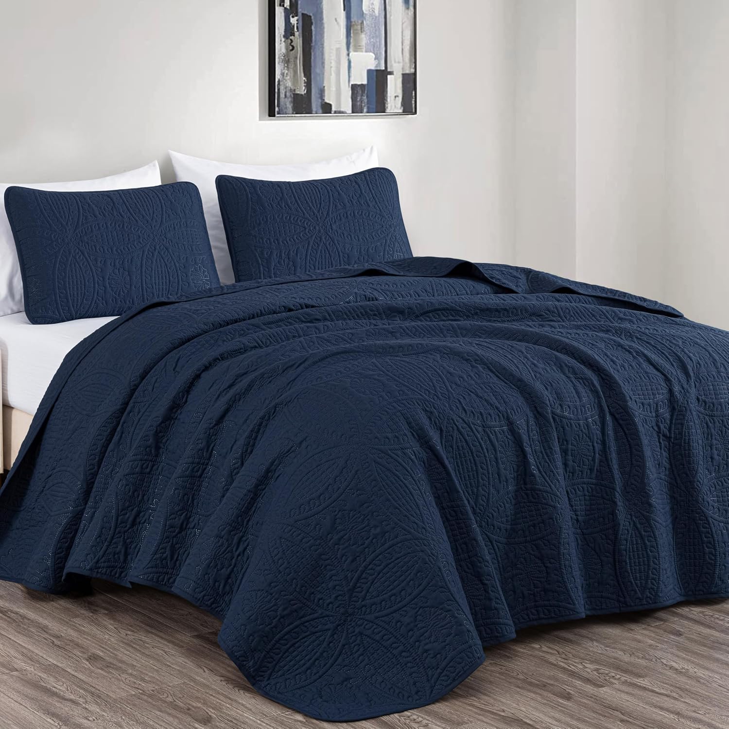 Chezmoi Collection Austin 3-Piece Oversized Bedspread Coverlet Set (King, Navy) (Pack of 6)