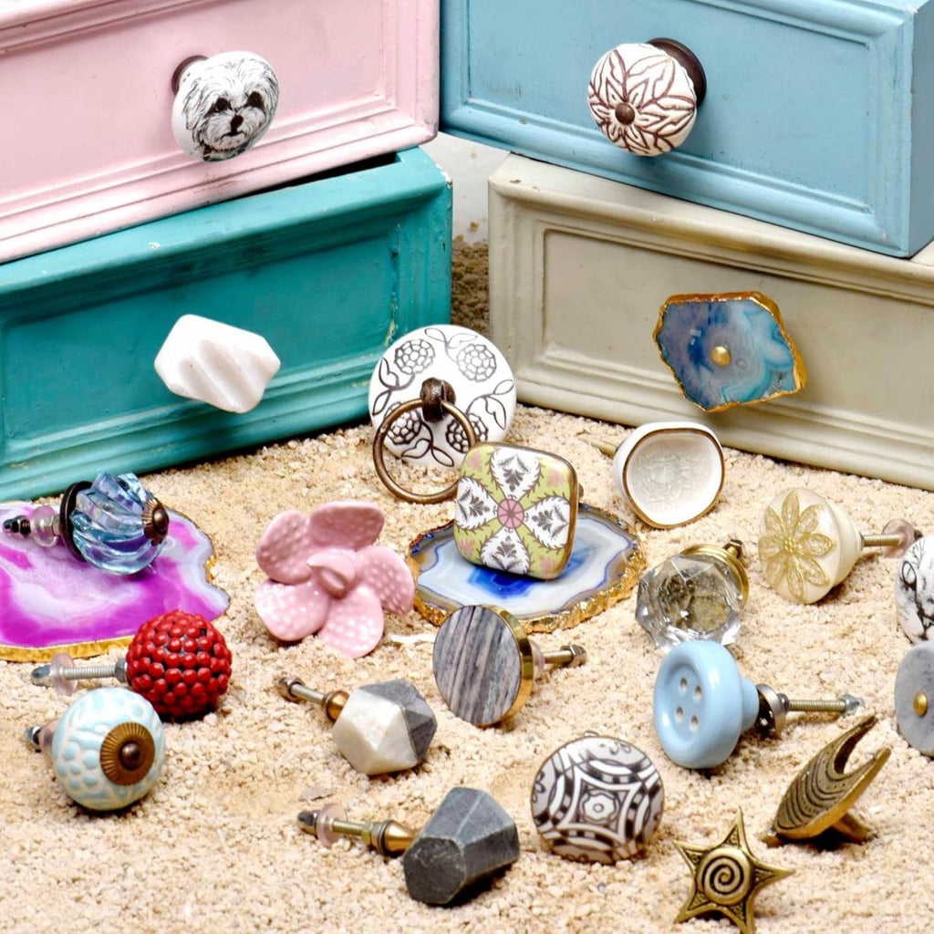 Indian Shelf Handcrafted 24 Piece Embroidery Decorative Dresser Handles Drawer Knobs Cabinet Pulls Elegant Hardware Mother of Pearl Brass