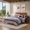 Tommy Hilfiger - Queen Duvet Cover Set, 100% Cotton Percale Bedding with Matching Shams, Button Closure & Corner Ties, Reversible Brooklyn Stripe Design, Americana Decor (Blue)