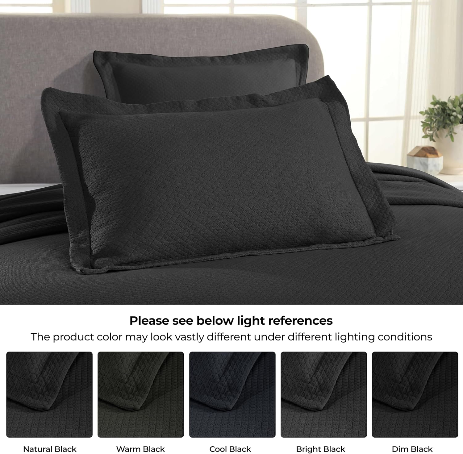 Superior Solitaire Cotton 3 Piece Bedspread Set, Home Bed Decor, Decorative Textured Bed Spread, 2 Pillow Shams, Airy Blanket, Matelasse Coverlet Bedding, All-Season Accent Blanket, Queen, Black