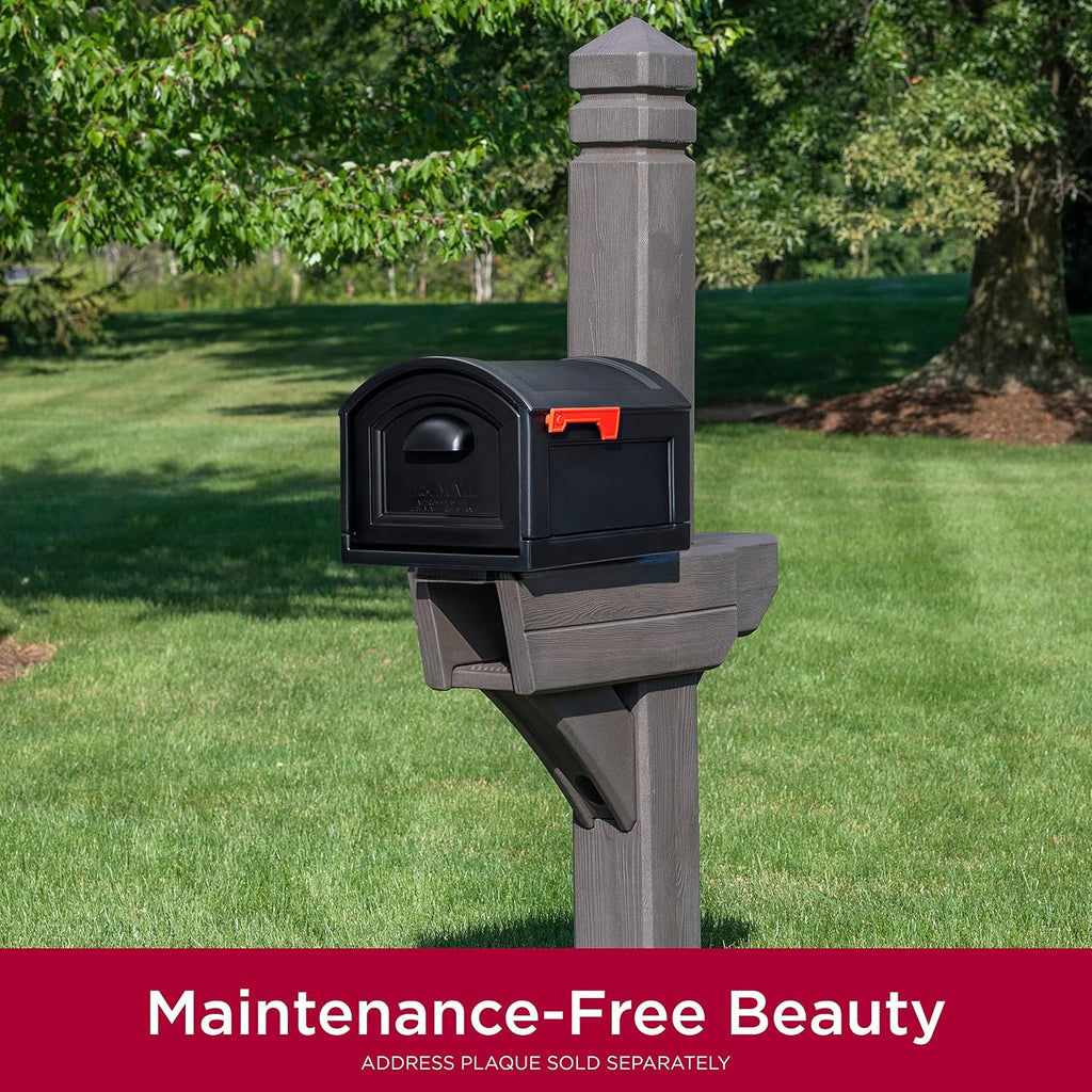 Step2 Highland Extra Large Mailbox & Post, Weather Resistant, Large Outdoor Mailboxes, Made of Durable Plastic, Easy to Install, Flag Included, Dark Cedar