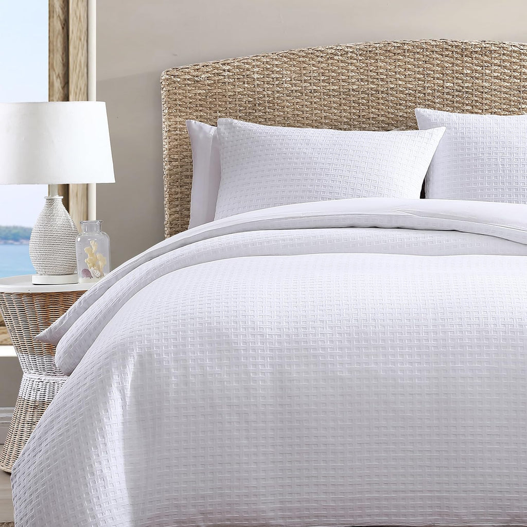 Tommy Bahama - King Comforter Set, Soft Cotton Bedding Set with Matching Shams, Medium Weight & Ideal for All Seasons (Basketweave White, King)