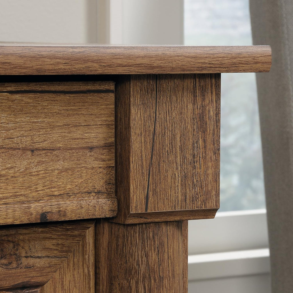 Sauder Palladia Computer Desk with Drawers, Home Office Desk with File Cabinet Storage Drawer, Cable Management, Keyboard Tray, in Vintage Oak finish