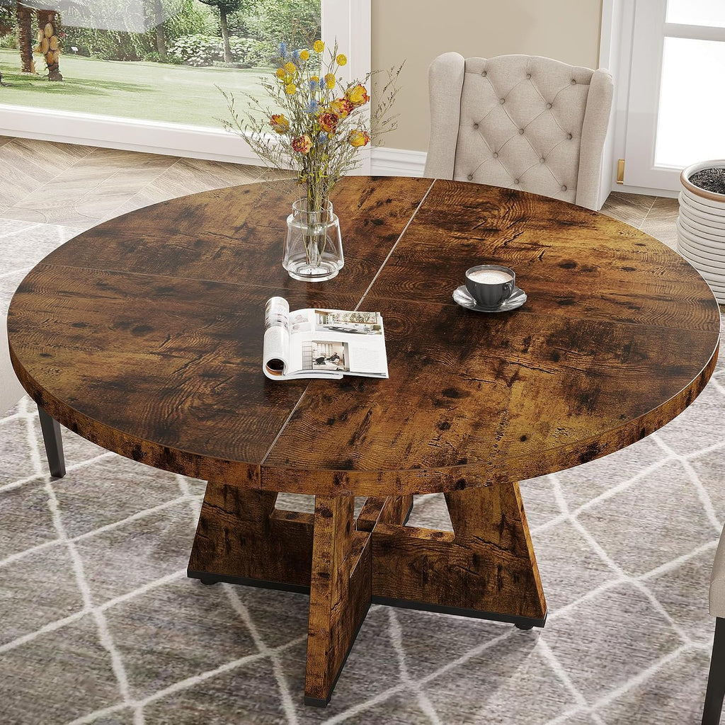 Tribesigns Farmhouse Dining Table, 47 Inch Round Dinner Table for 4, Rustic Round Dining Room Table for Home Dining Room Living Room (Dark Brown)