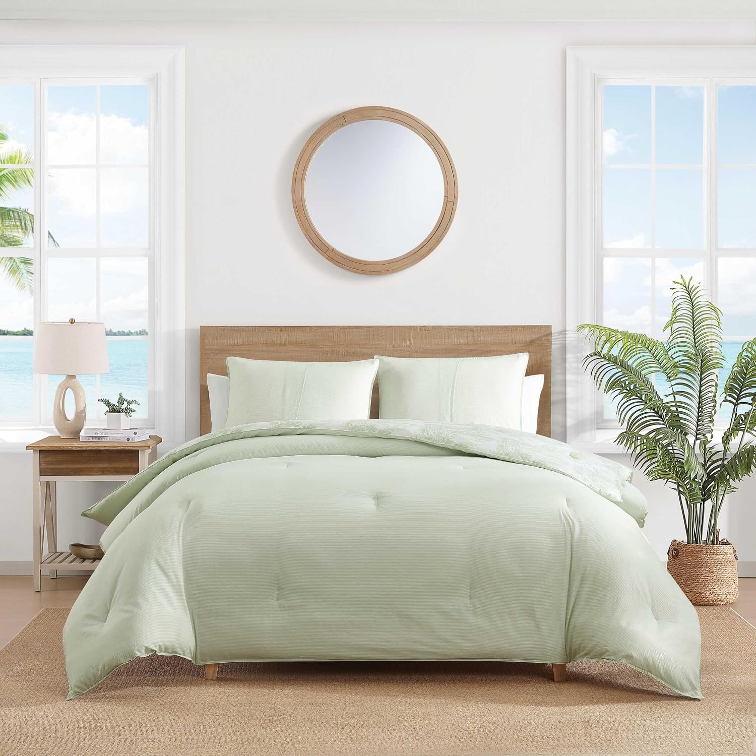 Tommy Bahama - King Comforter Set, 100% Soft Cotton Bed Set for Year Round Comfort, Coastal Bedding with Matching Pillowcases (Beach Bluff Toile Green)