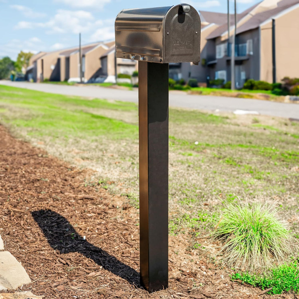 Tie Down Mailbox Post and Mount | Galvanized Powder-Coated Steel Post and Universal Mounting Plate for Mailbox | Black